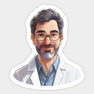 Cartoon Style Portrait - Man Doctor/Scientist/Chemist/Lab Worker Sticker